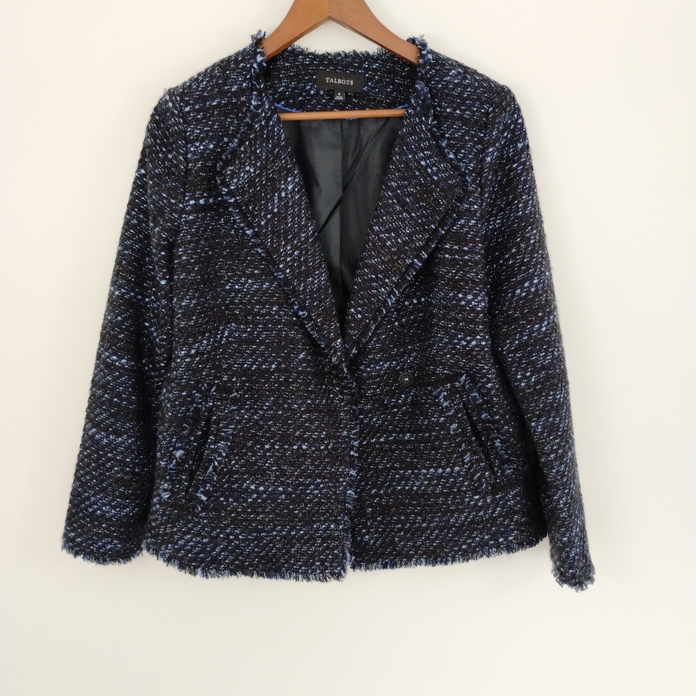 Talbots Tweed Blazer Navy Size 8